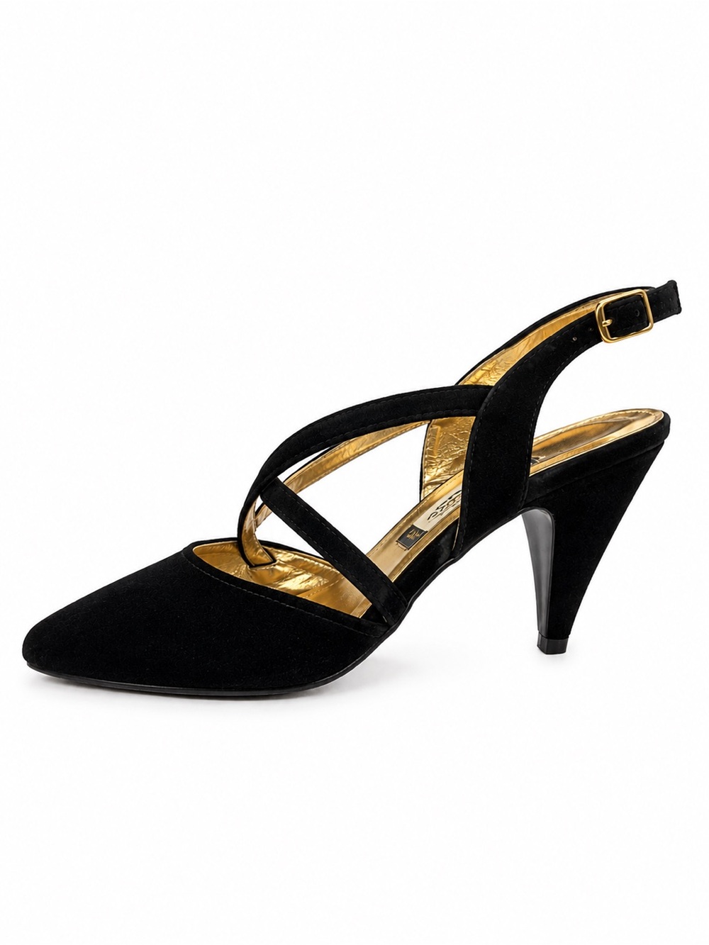 Nina Vintage Black Gold Strappy Slingback Formal Heels Leather Sole Size 8M